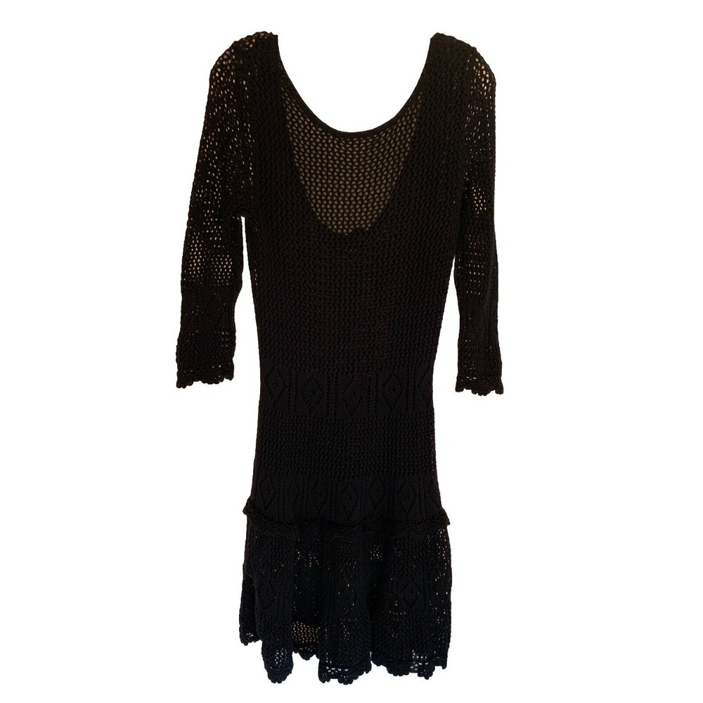 Moda Intl Black Crochet Dress Low Scoop Back Semi Sheer Whimsigoth Punk Med/Lg*